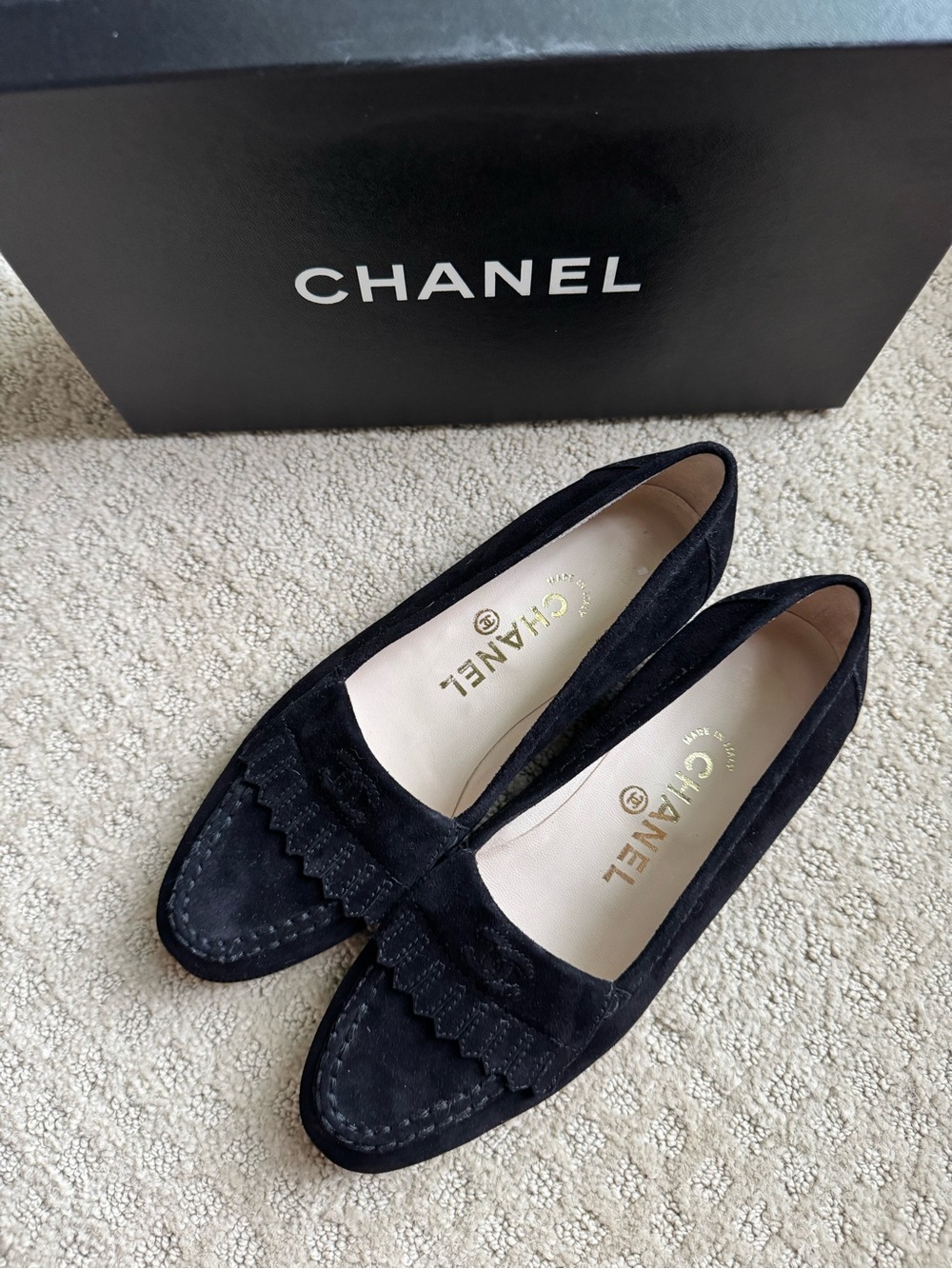 CHANEL Black Suede Penny Loafers - Picture 3 of 6